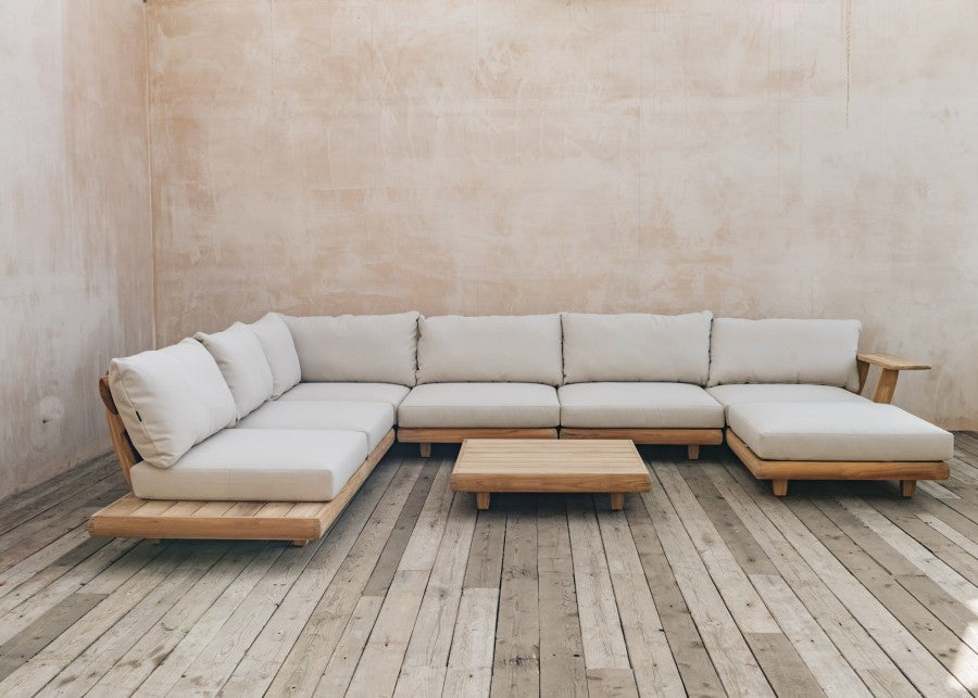 Furn Mela 7-Seater Outdoor Sofa Set in Solid Sheesham Wood with Coffee Table – Classic L-Shaped Design