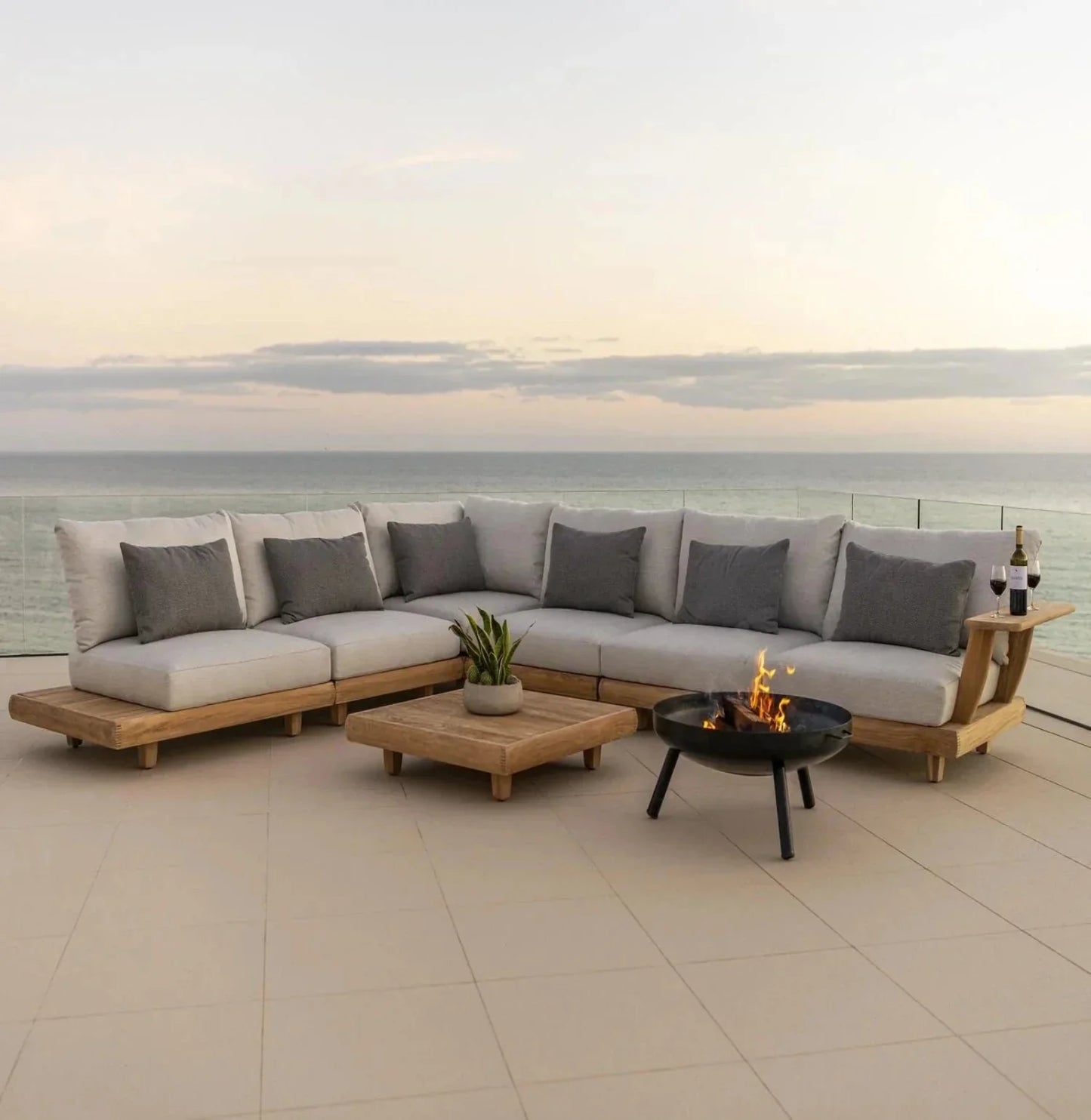 Furn Mela 7-Seater Outdoor Sofa Set in Solid Sheesham Wood with Coffee Table – Classic L-Shaped Design