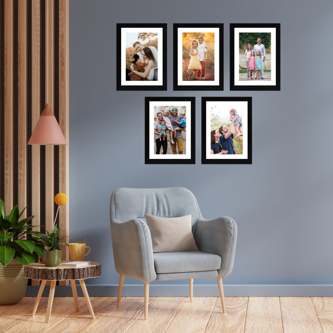 Personalized 5-in-1 Vertical Collage Photo Frame Set for Wall Decor – Black Finish (5 Photos, 8x10 inch)