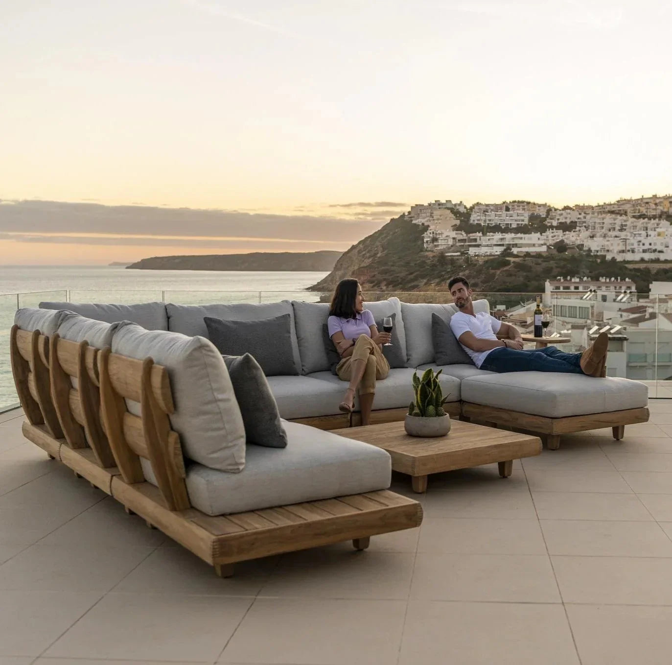Furn Mela 7-Seater Outdoor Sofa Set in Solid Sheesham Wood with Coffee Table – Classic L-Shaped Design