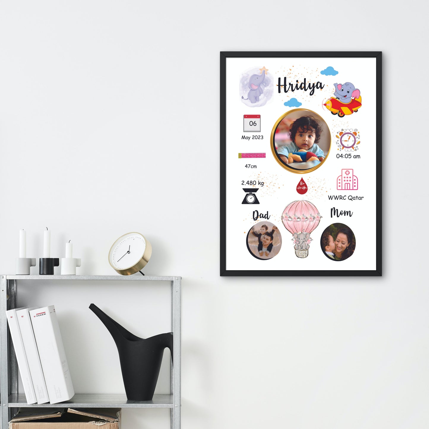 Personalized Baby Birth Stats Frame – Custom Baby Announcement Wall Photo frame