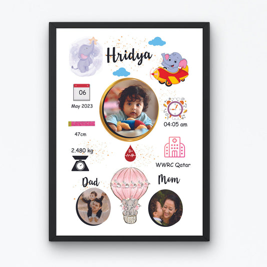 Personalized Baby Birth Stats Frame – Custom Baby Announcement Wall Photo frame