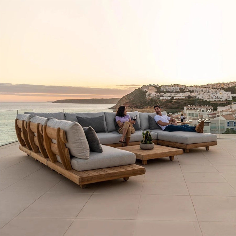 Furn Mela 7-Seater Outdoor Sofa Set in Solid Sheesham Wood with Coffee Table – Classic L-Shaped Design