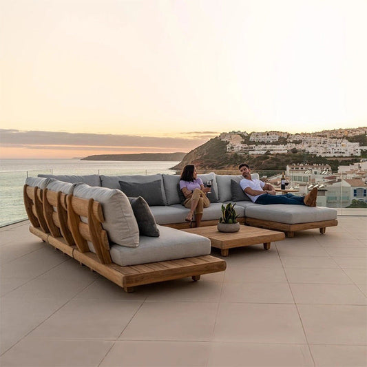 Furn Mela 7-Seater Outdoor Sofa Set in Solid Sheesham Wood with Coffee Table – Classic L-Shaped Design