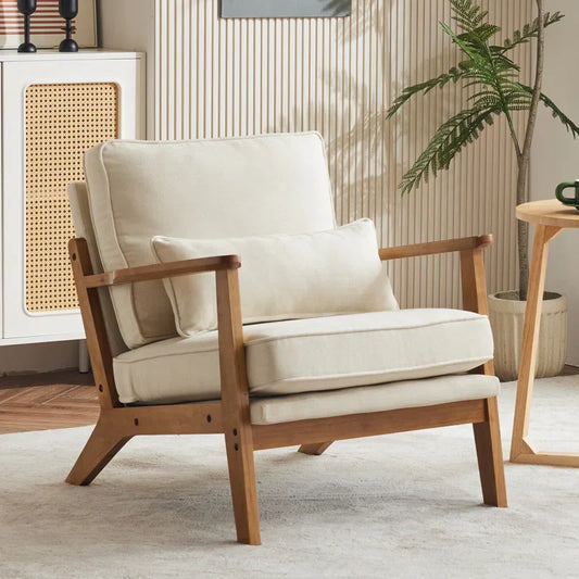 Furn Mela Modern Solid Wood Armchair – Beige Velvet (1 Seater)