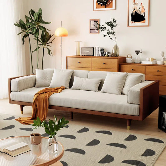 3-Seater Sheesham Wood Sofa – Modern Comfort For Home & Office, Light Walnut